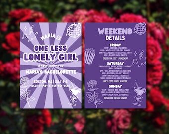 Less Lonely Girl Bachelorette Invitation, Purple Bachelorette Invite Editable, Lonely Girl Invitation, Purple Glitter Bachelorette
