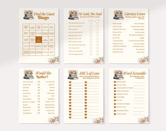 Her Next Chapter Bridal shower Game Bundle Template, Book Bridal Shower Editable Canva Game template, Book Theme Bridal Games DIY Printable