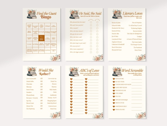 Her Next Chapter Bridal shower Game Bundle Template, Book Bridal Shower Editable Canva Game template, Book Theme Bridal Games DIY Printable
