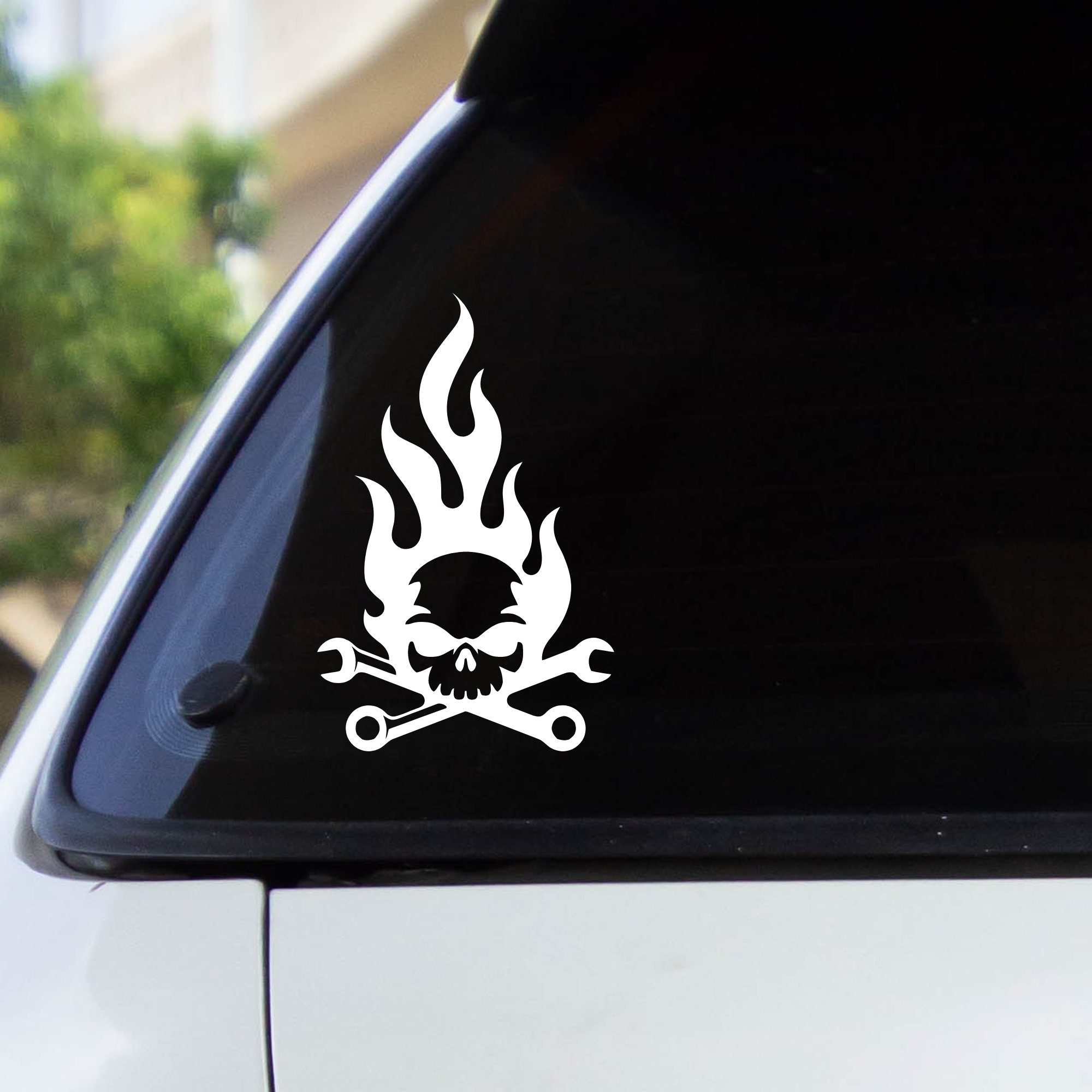 Mechanic Skull Decal Sticker / Multiple Colors