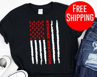 Camisa de trazo - Bandera de la cinta roja del superviviente del accidente cerebrovascular