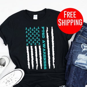 Ptsd Shirt - Ptsd Awareness Teal Ribbon Flag