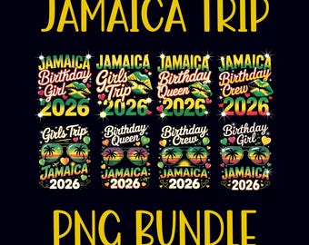 Jamaica 2026 verjaardag en meisjesreis png-bundel – bijpassende sublimatieontwerpset voor T-shirts