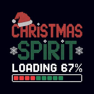 May include: A festive graphic on a navy background. The design features the words "CHRISTMAS SPIRIT" in red and green, with a Santa hat and snowflakes. Below, it reads "LOADING 67%" with a progress bar.