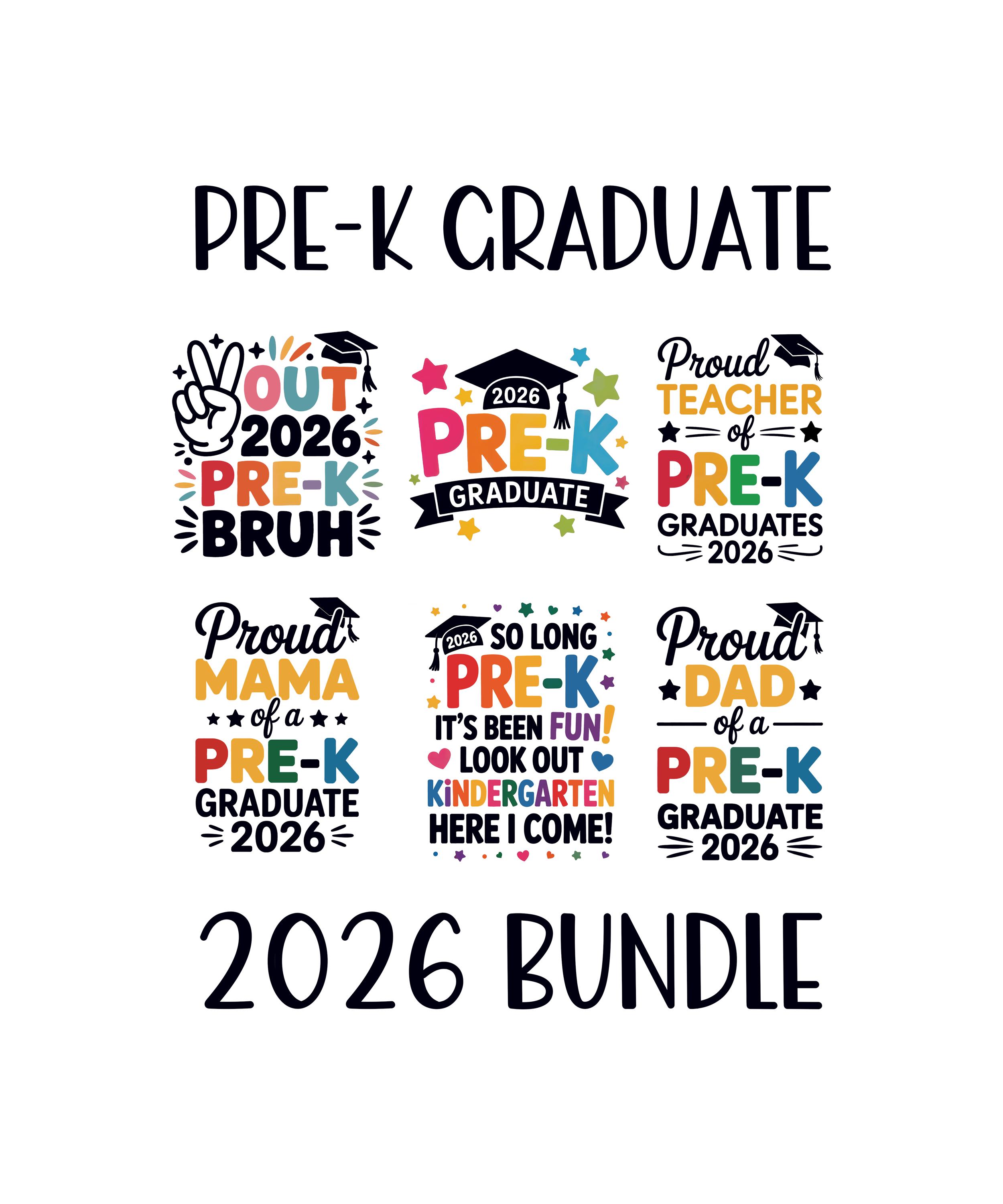 Pre-k 2026 Graduation PNG Bundle – Funny Pre-k Graduate Sublimation ...