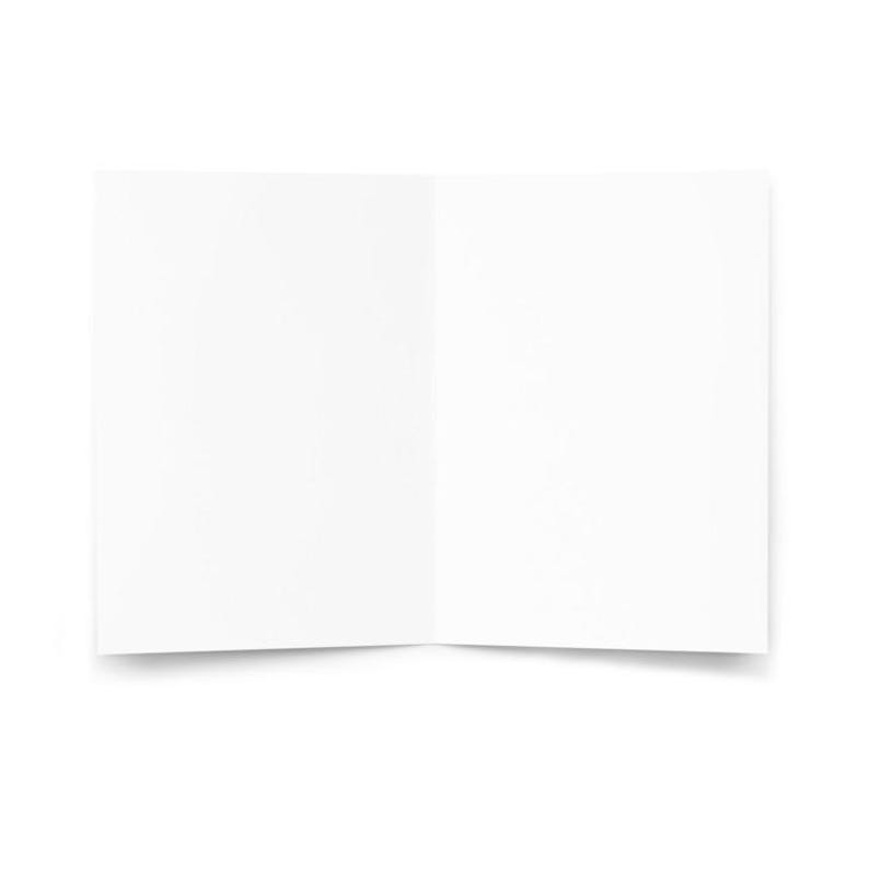 May include: A blank, white, folded greeting card, open to reveal a clean, empty interior. The card is centered, with a slight shadow beneath, suggesting it's resting on a surface. Ideal for personalized messages or creative projects.