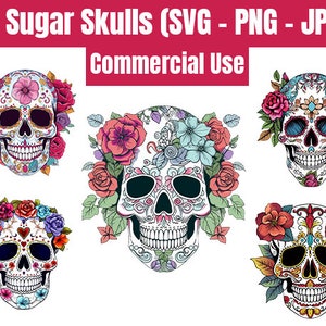Sugar Skull Bundle - SVG, PNG, JPG - Commercial Use, Digital Cut Files, Files for Cricut, Ready to Cut, Día de los Muertos, Sugar Skull