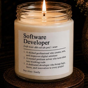 Personalized Software Developer Candle, Custom Name Candle Gift, Programmer Gift, Tech Gift, Coworker Gift, Work Appreciation Gift