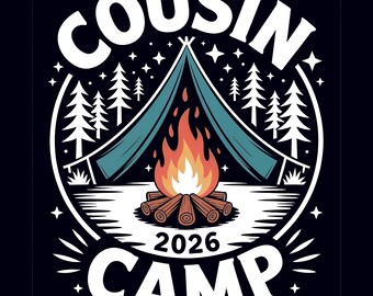 Cousin Camp 2026 PNG – Retro Campfire Tent Family Reunion Sublimation Design For Matching Tshirts