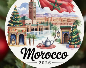 Morocco Christmas Ornament 2026, Personalized Xmas Ornament, Family Photo Holiday Decor Ornaments,  Honeymoon Vacation Tree Gift
