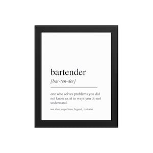 Bartender Gift, Bartender Wall Art, Gifts For Bartender, Bartender Wall Decor, Bartender Retirement Gift, Bartender Thank You Gift
