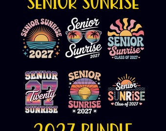 Senior Sunrise 2027 PNG-bundel | Retro afstudeersublimatieontwerpen voor de klas van 2027 | Digitale download om af te drukken