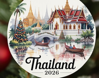 Thailand Christmas Ornament 2026, Personalized Bangkok Xmas Ornament, Phuket Family Winter Decor Ornaments, Honeymoon Vacation Tree Gift