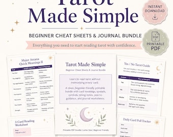 Beginner Tarot Guide Bundle, Tarot Card Meanings Printable, Tarot Journal Pages, Tarot Workbook PDF, Digital Download