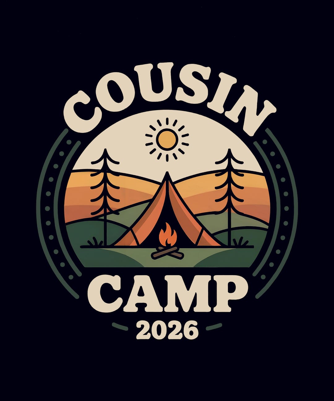 Cousin Camp 2026 Matching Tshirts PNG – Vintage Tent & Campfire ...