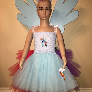 Rainbow Dash My Little Pony Inspired Tutu/Rainbow Dash Costume/Rainbow Dash Birthday Dress Plus Matching Headband With Ears & Wings.