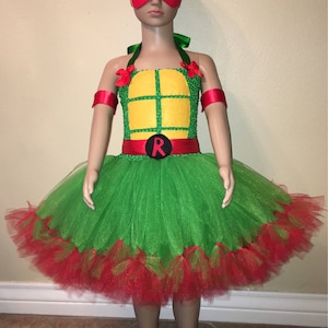 Pink Toes & Hair Bows Teenage Mutant Ninja Turtle Costume- TMNT Costume- TMNT Dress- TMNT Tutu dress-tmnt Tutu Dress and Mask / 4T / Red