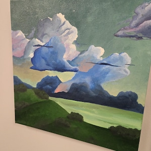 Blue green cloud sunset sky - 12x12 landscape canvas art