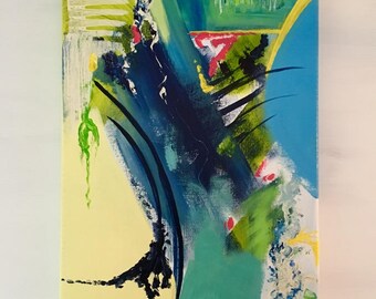 sea and shore - abstract contemporary wall art, hot pink, yellow, green, blue, black, neons, bright