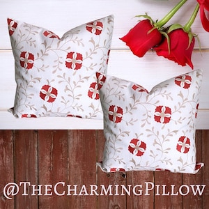 Red Embroidered Floral Decorative Throw Pillow Cover