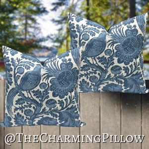 Foliage Bird Flower Motif Outdoor Decorative Throw Pillow Cover