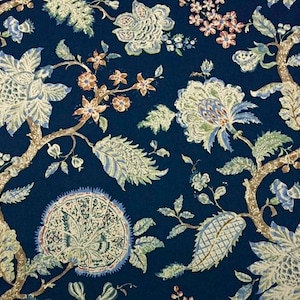 Vivian Jacobean Navy, Mist Floral Decorative Throw Pillow Cover