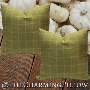 Fall Moss Green Plaid Decorative Throw Pillow Cover