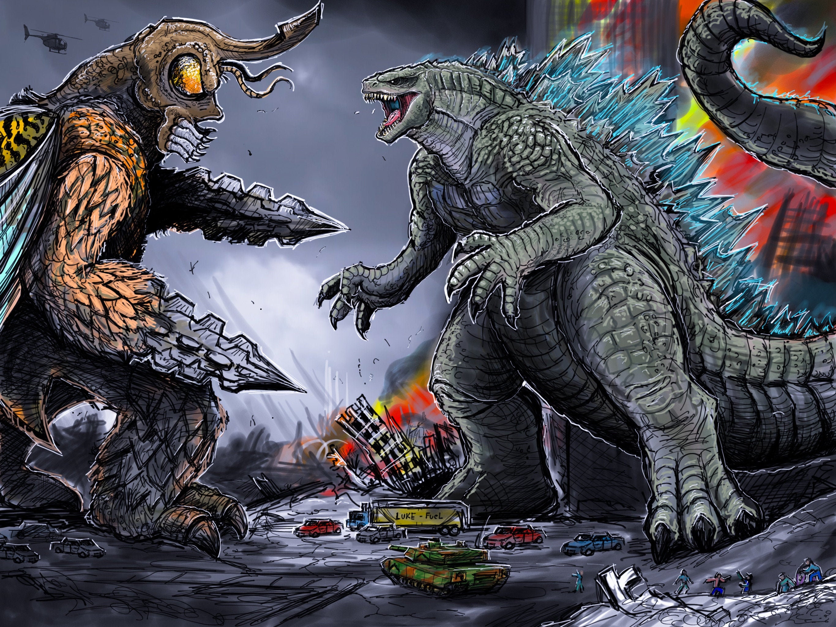 Impresión de arte De Godzilla vs Megalon 11x17 Etsy
