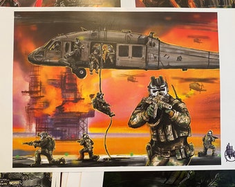 Oil Rig Assault  11x17 art print 2A