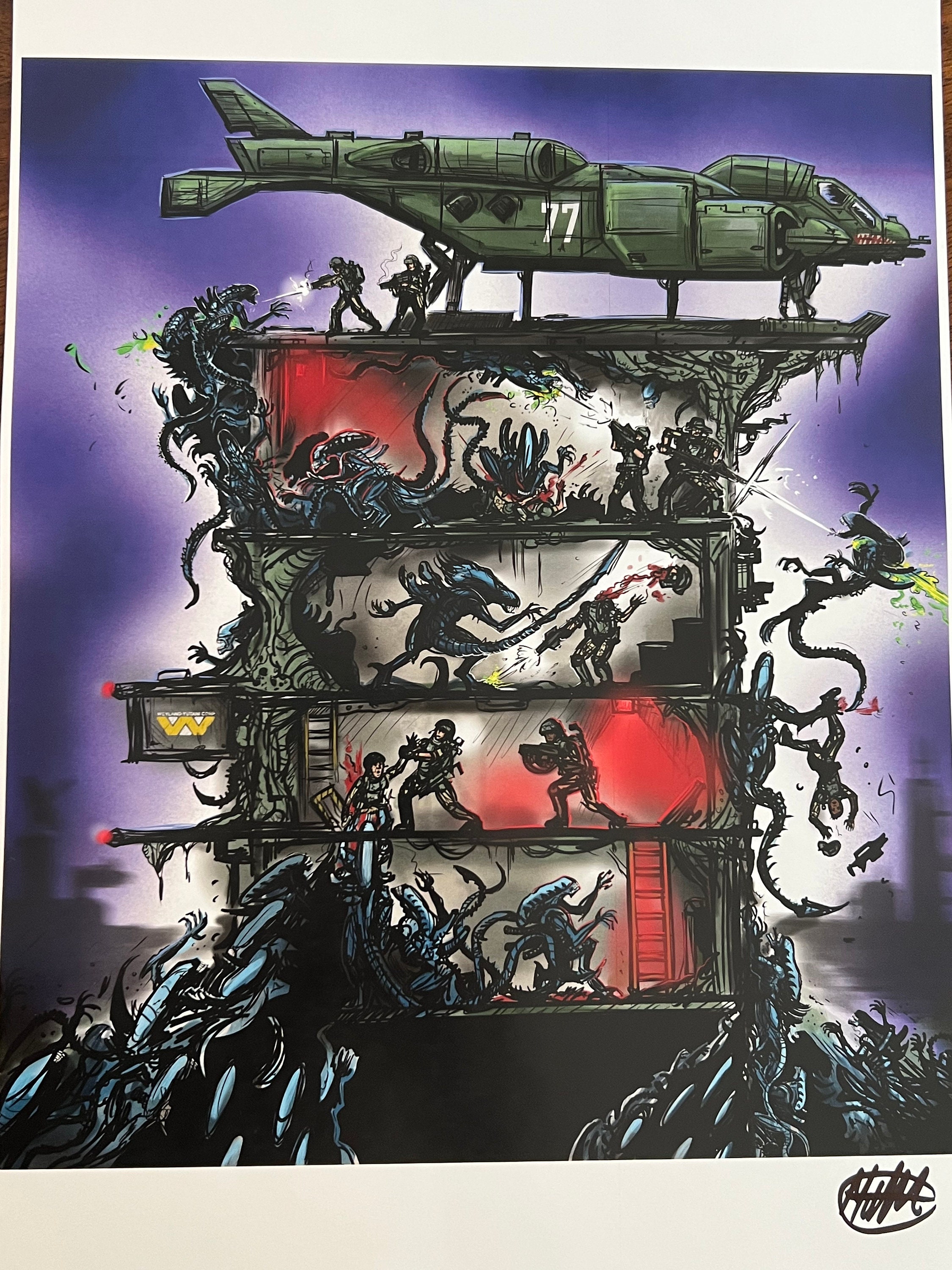 Aliens VS Marines signed 11x17 art prints     3