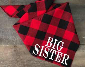Pregnancy Announcement Dog Bandana. Dog Big Brother Bandana. Dog Big Sister Bandana. Dog Pregnancy Announcement. Buffalo Plaid Dog Bandana