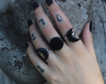Moon ring set / triple goddess rings / black moon / crescent / full moon / lunar / gothic jewelry / wiccan / witchy jewelry / goth rings