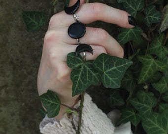 Conjunto de anillos lunares / Anillos de la triple diosa / Luna negra / Luna creciente / Luna llena / Lunar / Joyería gótica / Wicca / Joyería de brujas / Anillos góticos