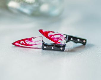 Bloody knife earrings / vampire goth witchy punk alt jewelry / weird earrings / spooky horror halloween / sterling silver sword earrings