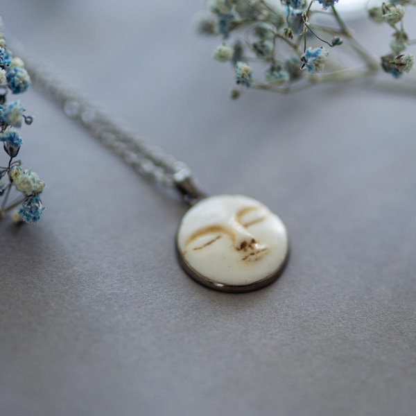 Moon with face necklace / whimsigoth jewelry / celestial pendant / man in the moon / moon necklace / goth jewelry / witch necklace
