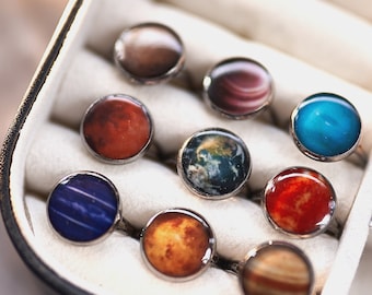 Anillo planetario / sistema solar / cabujón planetario / anillo de mercurio / anillo de venus / tierra / júpiter / urano / neptuno / espacio / tamaño ajustable