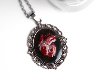 Anatomical heart necklace / human heart cameo necklace / goth jewelry / vampire necklace / macabre jewelry / gothic necklace