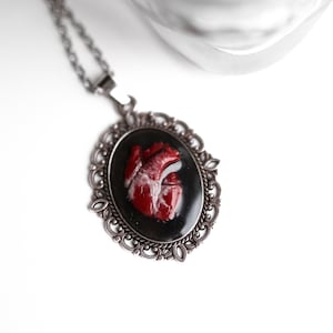 Anatomical heart necklace / human heart cameo necklace / goth jewelry / vampire necklace / macabre jewelry / gothic necklace