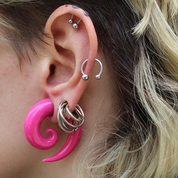 Pink spiral gauges / gauge earrings / spiral ear plugs / 0g gauges / 4 mm - 24mm gauges / 25mm gauges / 6g - 1 inch gauges / spiral gauges