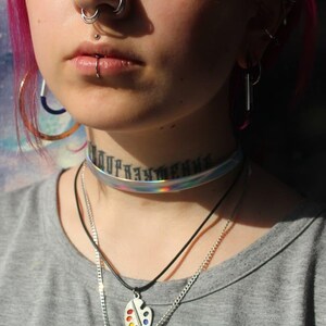 Holographic choker / iridescent choker / holographic choker collar women / vegan pu leather / pastel goth / rave outfit / rainbow choker image 3