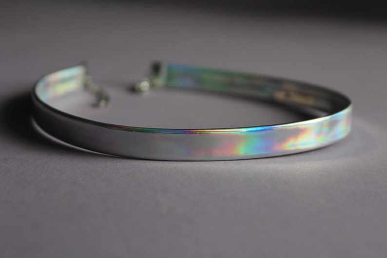 Holographic choker / iridescent choker / holographic choker collar women / vegan pu leather / pastel goth / rave outfit / rainbow choker image 8