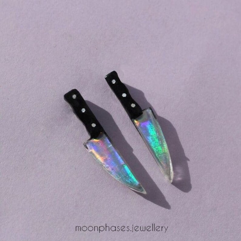 Holographic Knife Earrings / Knife Studs / Sterling Silver Etsy