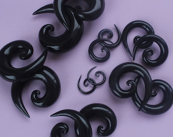 3 mm - 20 mm schwarze Spirallehren / Spiral-Ohrstecker / Spiral-Ohrstecker / 3/8&#39;&#39; 1/2&quot; 8g 6g 4g 2g 0g 00g Gauge