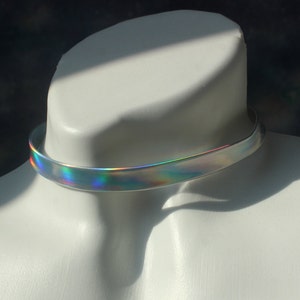 Holographic choker / iridescent choker / holographic choker collar women / vegan pu leather / pastel goth / rave outfit / rainbow choker image 2