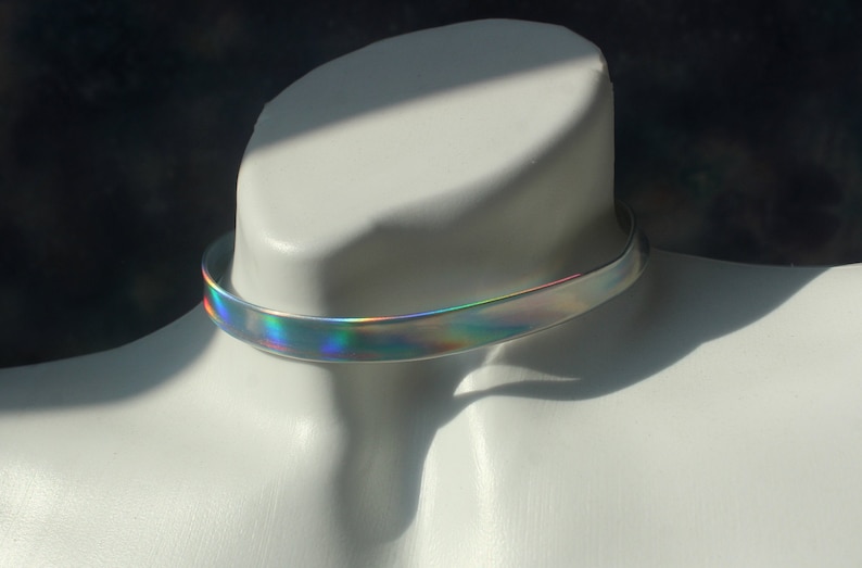 Holographic choker / iridescent choker / holographic choker collar women / vegan pu leather / pastel goth / rave outfit / rainbow choker image 2