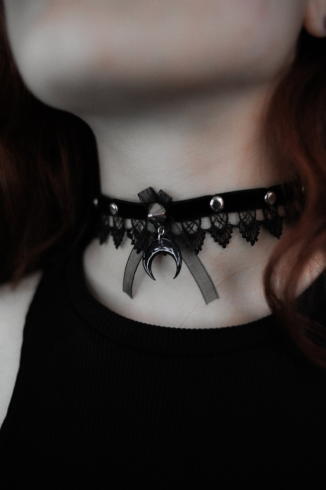 Lunula Lace Choker / Crescent Moon Choker / Celestial Necklace / Black ...