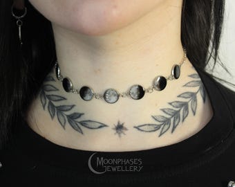 Moon phase choker / moon phases choker / celestial necklace / lunar / goth choker / witchy jewelry / gothic necklace / halloween necklace