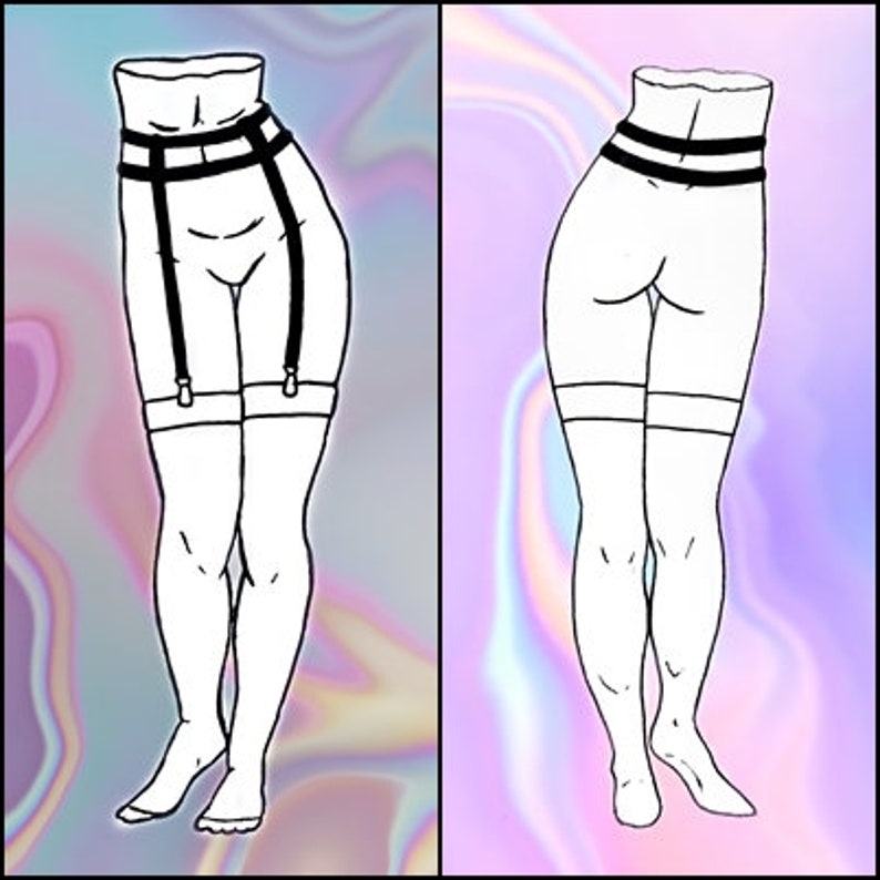 Two strings garter belt handmade lingerie stretchy elastic thigh bondage stocking clip holder regulated adjustable size harness