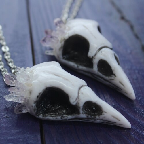 Faux Raven Skull Resin Bird Skull Necklace Goth Pendant Handmade Jewelry Faux Raven Skull Resin Bird Skull Necklace Goth Pendant Handmade Jewelry