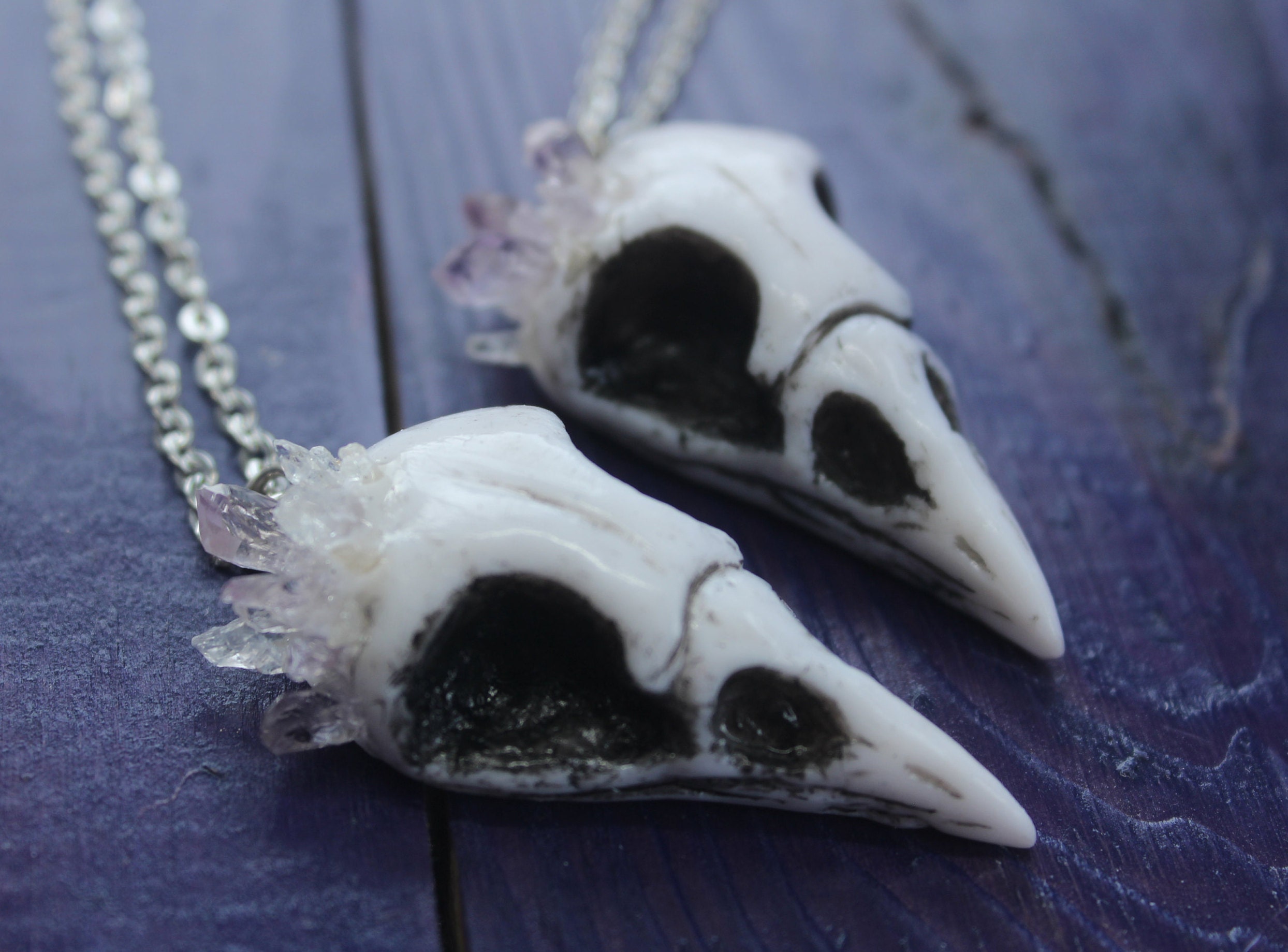 scary accessories Blue bird skull necklace crow skull necklace raven skull creepy cute jewelry spooky skull jewelry